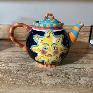 El Sol Pelzman Hand-Painted Teapot • Boho Whimsical Celestial Decor